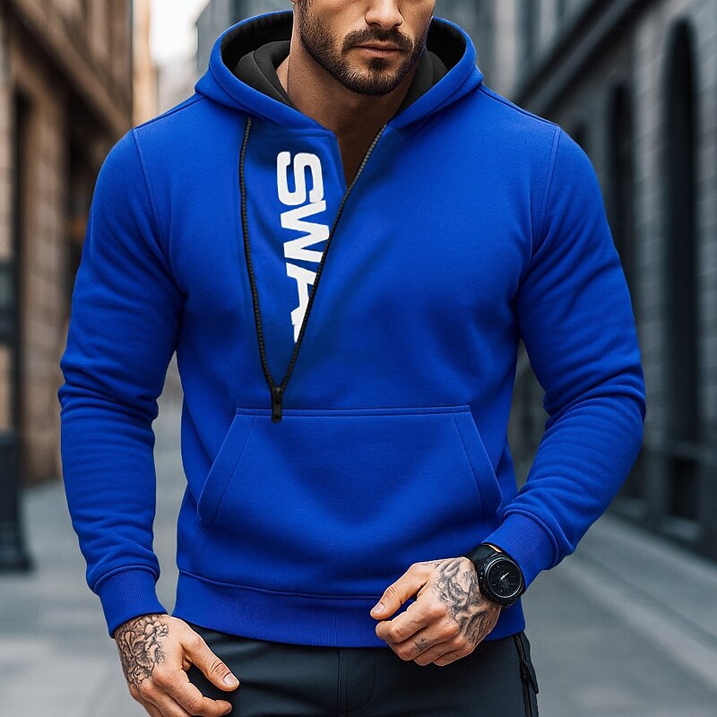 Men's Hoodie Zip Up Hoodie Pullover Hoodie Sweatshirt Black Red Royal Blue Blue Dark Gray Hooded Plain Zipper Color Block Sports & Outdoor Casual Daily Streetwear Cool Sportswear Spring &  Fall