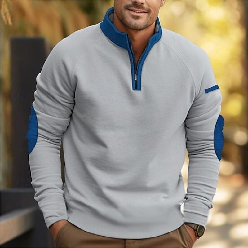 Men's Sweatshirt Pullover Hoodie Sweatshirt Pullover Quarter Zip Sweatshirt Black Light Grey Dark Gray Standing Collar Plain Patchwork Sports & Outdoor Casual Daily Streetwear Cool Sportswear Spring
