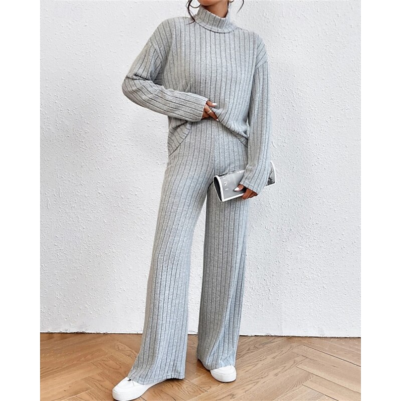 Women's Fashion Streetwear Blouse Skirt Sets Bolero Top Long Sleeve Turtleneck Solid Color Outdoor Work Casual Black Army Green Blue Fall Regular Fit