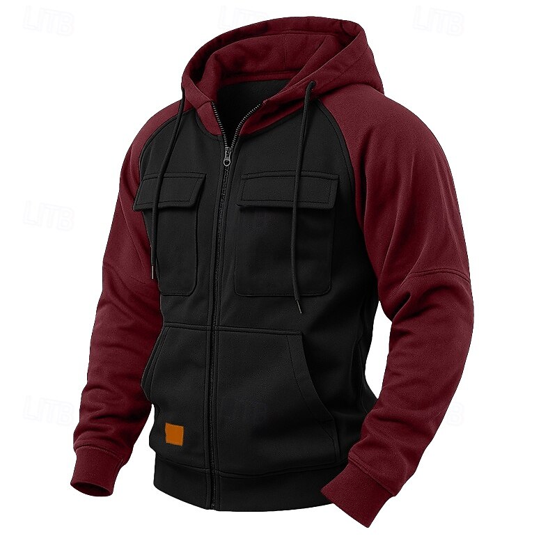 Men's Hoodie Full Zip Hoodie Fleece Hoodie Tactical Hoodie Black Pink Army Green Burgundy Blue Hooded Plain Patchwork Zipper Color Block Sports & Outdoor Casual Daily Streetwear Cool Sportswear3