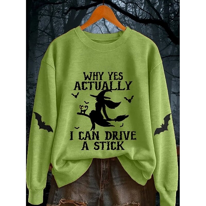 Halloween Women's Pullover Sweatshirt Witch Graphic Fashion Casual Long Sleeve Crew Neck Round Neck Regular Tops Street Dailywear Casual Print Black Purple Orange Green Fall Winter Spooky Island4