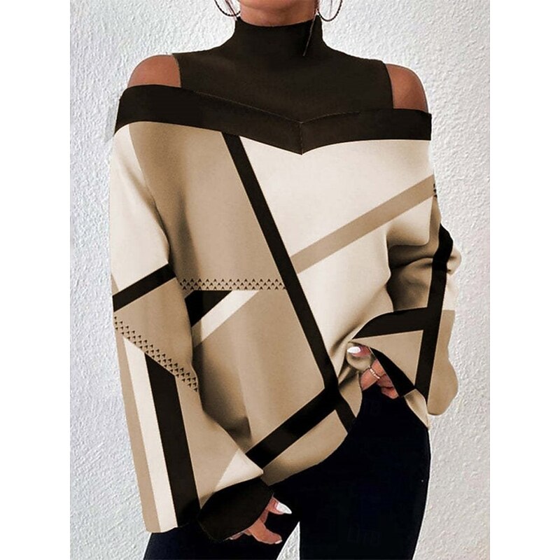 Women's Blouse Geometric Stylish Modern Casual Long Sleeve Turtleneck Regular Tops Daily Print Black Red Blue Green Khaki Summer Spring Fall2