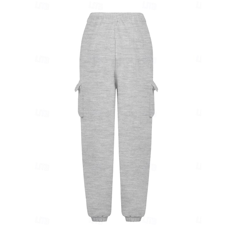 Women's Sweatpants Chinos Fashion Streetwear Basic Full Length High Waist Plain Pocket Elastic Waistband Comfy Soft Comfortable Stretchy Outdoor Street Black White Beige Gray Summer Spring Loose Fit3