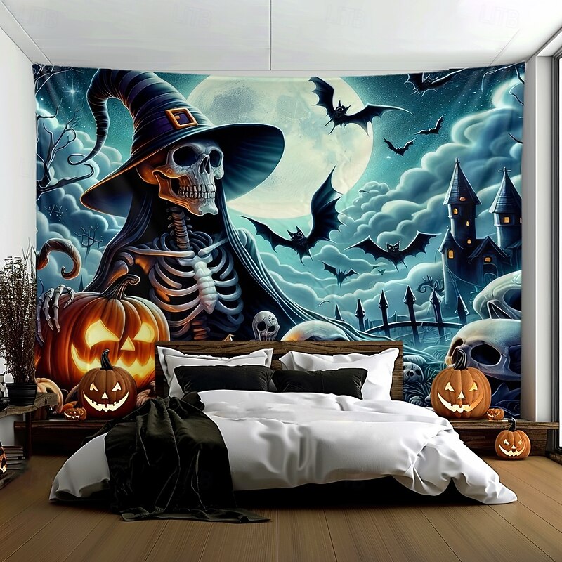 Halloween Tapestry Banners Wall Hangings Skeleton Dark Punk Gothic Style Party Dorm Shooting Backgrounds Home Decor3