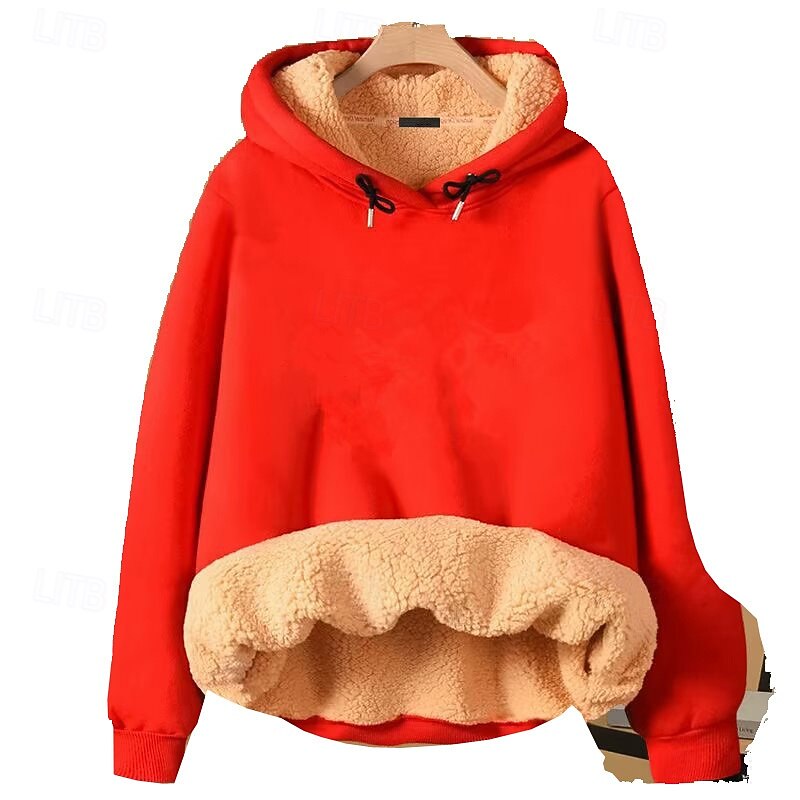 Women's Fleece Lined Pullover Sweatshirt Pajamas Pullover Hoodie Sweatshirt Plain Streetwear Casual Long Sleeve Hooded Regular Tops Street Holiday Going out Pocket Black Yellow Red Purple Khaki Winter4
