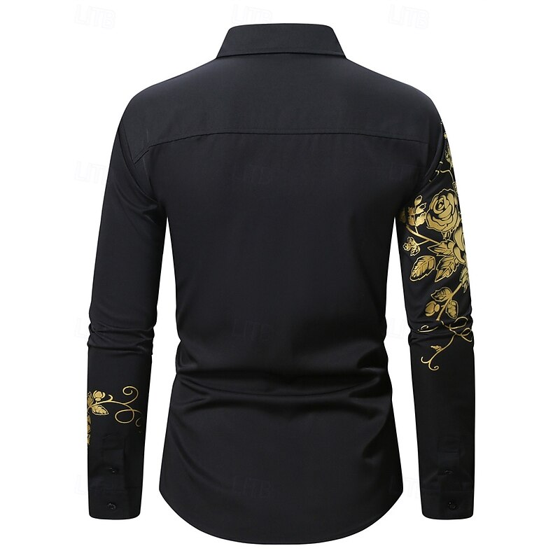 Men's Shirt Summer Shirt Casual Shirt Beach Shirt Button Up Shirt Black Long Sleeve Floral Lapel Vacation Hawaiian Bronzing Clothing Apparel Polyester Fashion Casual Comfortable4