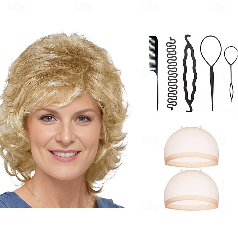 Middle Soft Wispy Layers with Sides Brushed Forward Or Back Wig For A Natural Look Fluffy Synthetic Hair With 2PCS HD Wig Cap and Hairdressing Tool Set3