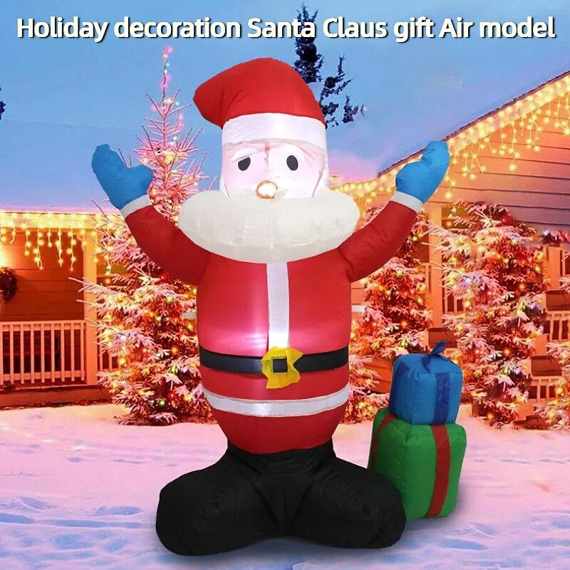 1 Pc 1.45M Christmas Santa Claus Gift Box Light Inflatable Air Model Indoor and Outdoor Courtyard Lawn Party Christmas Festival Atmosphere Decorative Light EU/US/AU/UK Plug