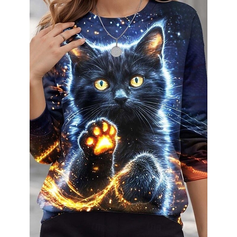 Women's Pullover Sweatshirts Animal Active Fashion Cute Long Sleeve Crew Neck Round Neck Regular Tops Home Work Dailywear Print Black Blue Green Summer Spring Fall Spring, Fall, Winter, Summer2