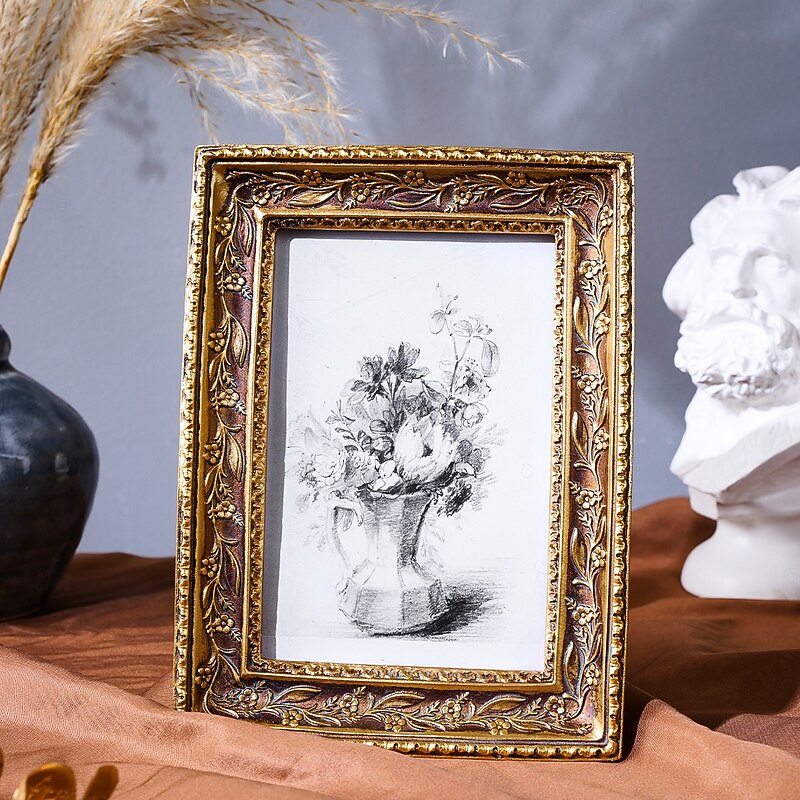 Vintage Gold Frame Photo Display, Warm Home Desktop Decorative Picture Frame, Horizontal & Vertical Tabletop Photo Frame for Bedroom, Study & Office Decor3