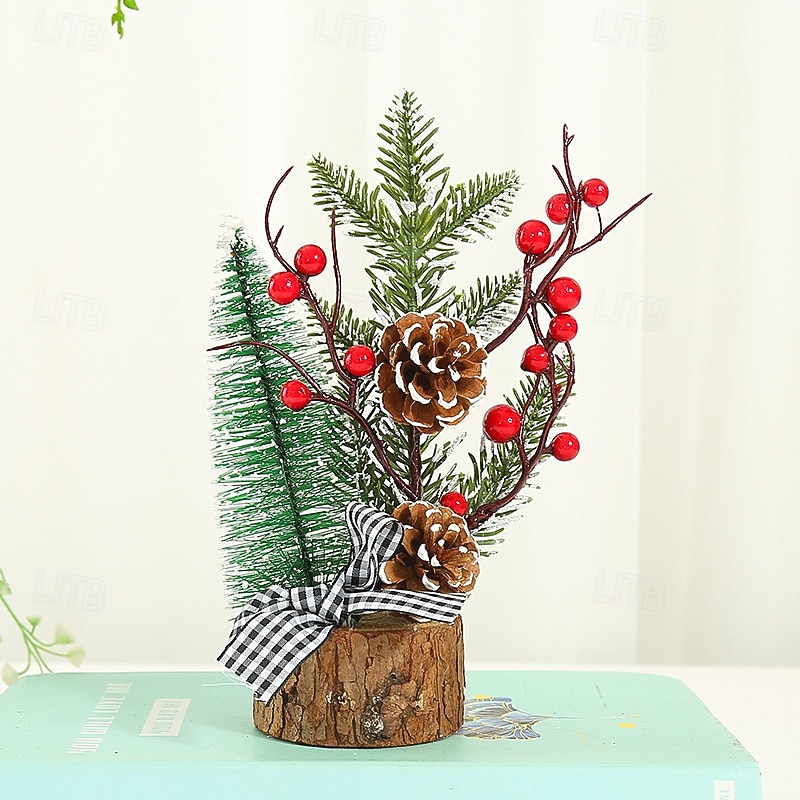 Christmas Mini Tree Tabletop Desktop Artificial Christmas Tree Xmas Decor Small Festive Decoration with Wooden Base Perfect Holiday Home Office Party Ornament3