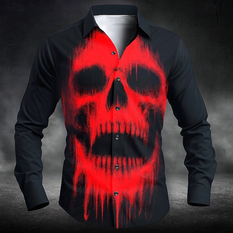 Halloween Men's Skull Halloween Costumes Shirt Button Up Shirt Long Sleeve Dark Punk Gothic Style Outdoor Holiday Summer Spring Turndown 3D Print Collared Shirts White Red Blue Green Light Blue