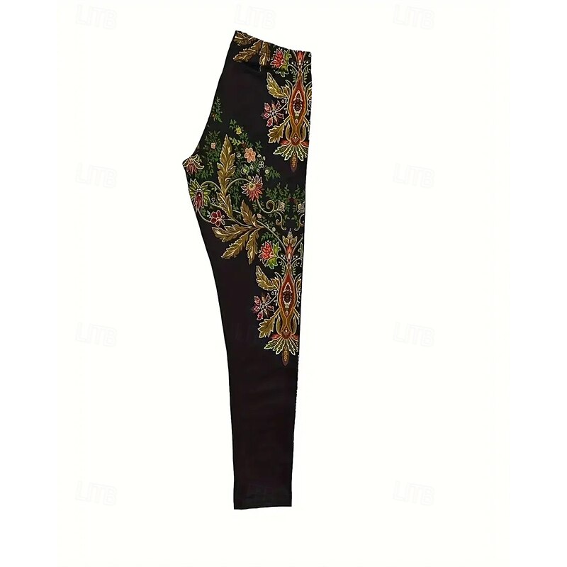 Women's Pants Trousers Leggings Cozy Leggings Streetwear Casual Full Length High Waist Floral Elastic Waist Print Breathability Comfortable Stretchy Vacation Street Daily Wear Black Spring Fall4