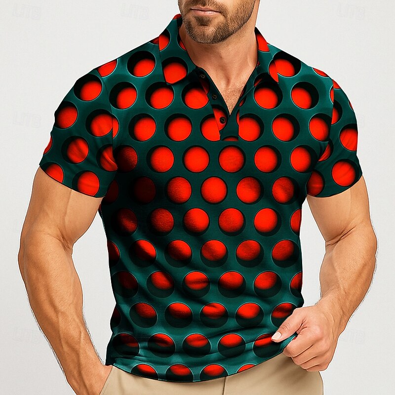 Men's Geometric Polo Short Sleeve Polo Shirts Lapel Abstract Casual Street Athleisure Daily Wear 3D Print Buttons Summer Red Green2