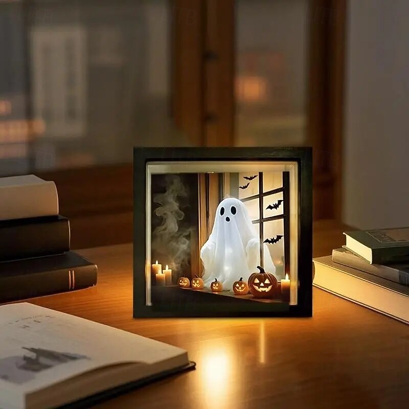 Halloween Ghost Doll Light Painting Night Light Ghost and Pumpkin LED Night Lamp for Indoor/Outdoor Autumn Fall Harvest Room Atmosphere Decoration4
