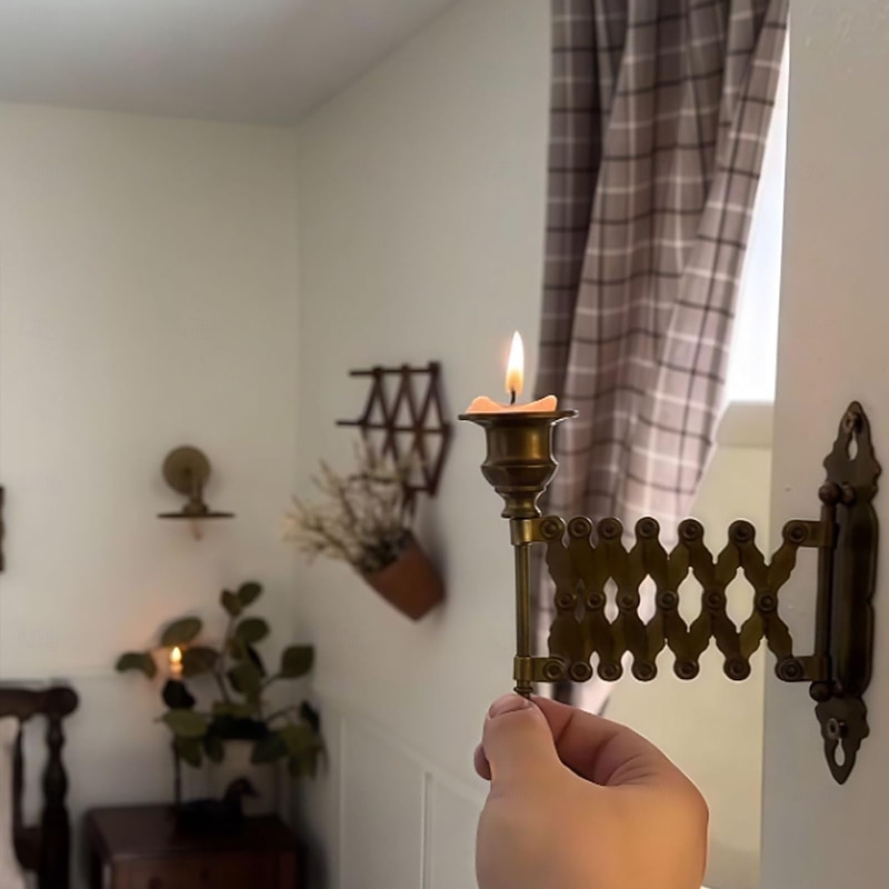 Extending Taper Candle Holder, Vintage Wall-Mounted Candle Holder, Aged Brass Candle Display Metal Candlestick Accordion Sconces, Antique French of Accordion Sconces for Living Room
