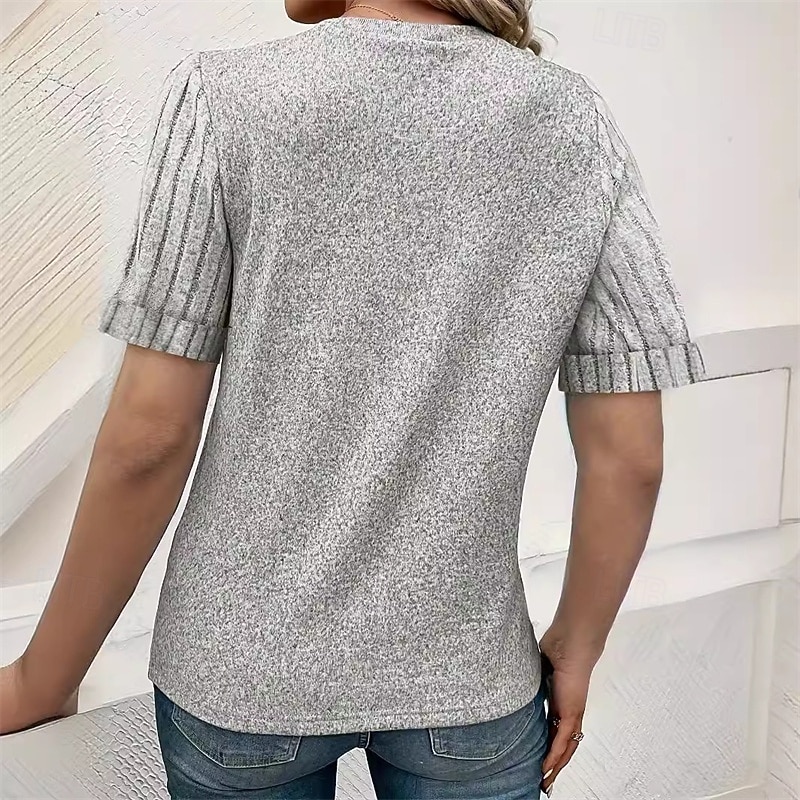 Women's Texture Blouse T Shirt Tee Top Plain Fashion Modern Short Sleeve Crew Neck Regular Tops Daily Going out Gray Summer2