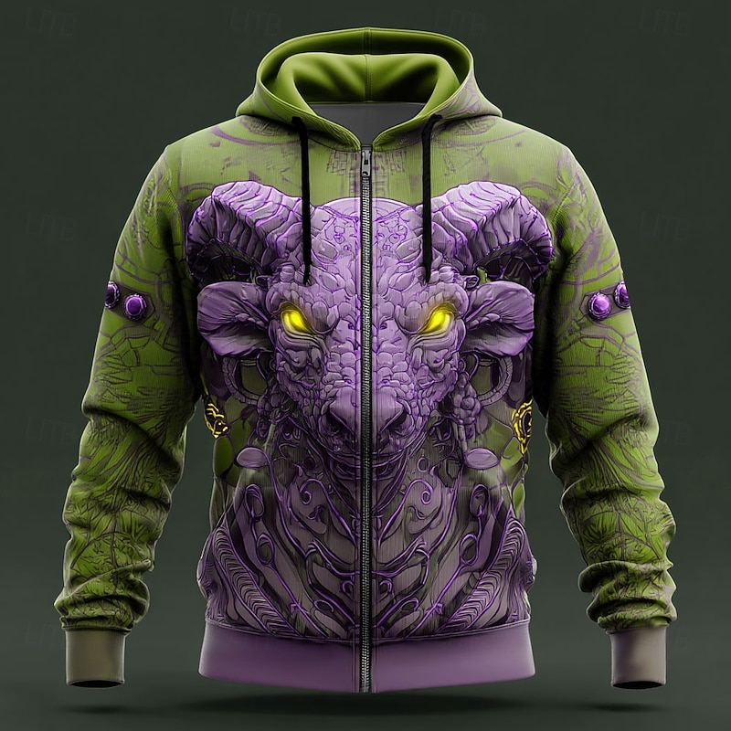 Men's Animal 3D Hoodie Jacket Sweatshirt Fantasy All Over Print Zip Vacation Going out Streetwear Red Blue Zipper Fall Winter Designer4