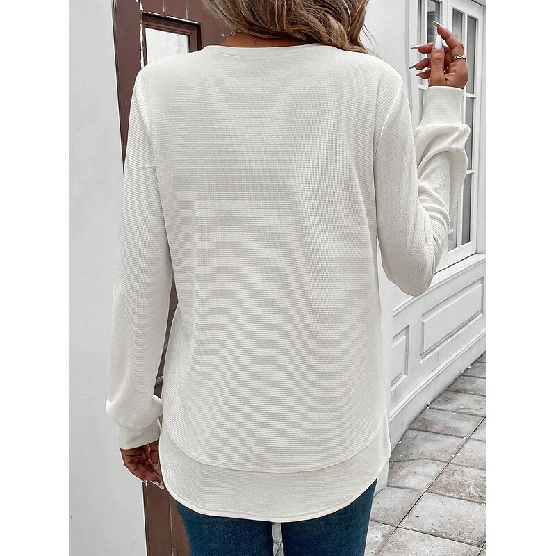 Women's Pullover Plain Elegant Casual Long Sleeve Crew Neck Regular Tops Holiday Black White Pink Dark Pink Purple Spring Fall Winter2