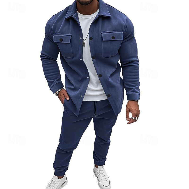 Men's Casual Jacket Set Casual Daily Front Pocket Spring &  Fall Solid / Plain Color Modern Contemporary Casual Lapel Black Red Dark Navy Royal Blue Khaki Jacket3