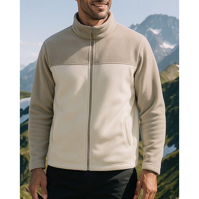 Men's Hiking Jacket Fleece Jacket Outdoor Thermal Warm Hiking Outfits Hiking Clothes Winter Autumn / Fall Top Camping / Hiking / Caving Running Patchwork Green Khaki3