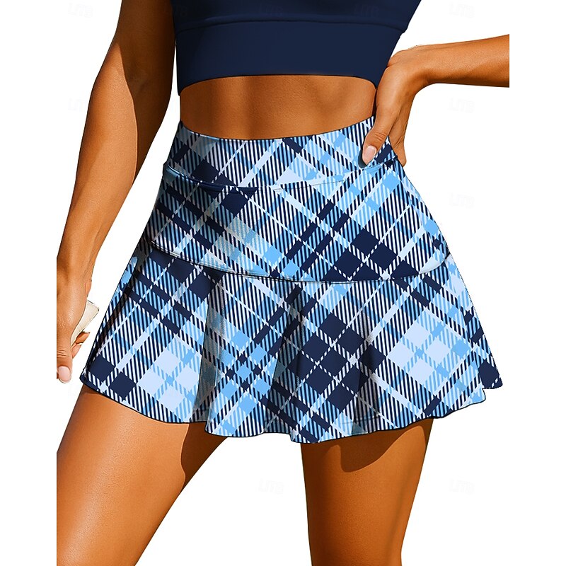 Women's Geometric Plaid Checkered Tennis Skirts Patchwork Pocket 2 in 1 UPF50+ UV Resistant Multi layer Volleyball Tennis Badminton Shorts Skirt Pink Blue Tennis Clothing3