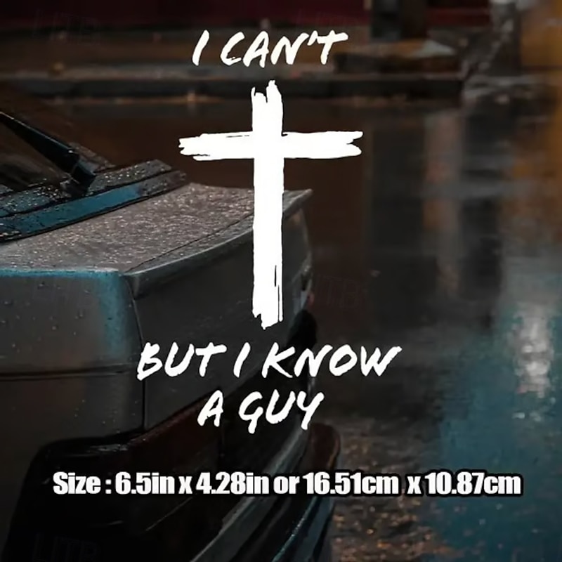 5Pcs Christian Jesus Cross Car Vinyl Decal Bumper Sticker I Can’t But I Know A Guy, Creative Crown Sticker Jesus Is King Decorative Car Stickers