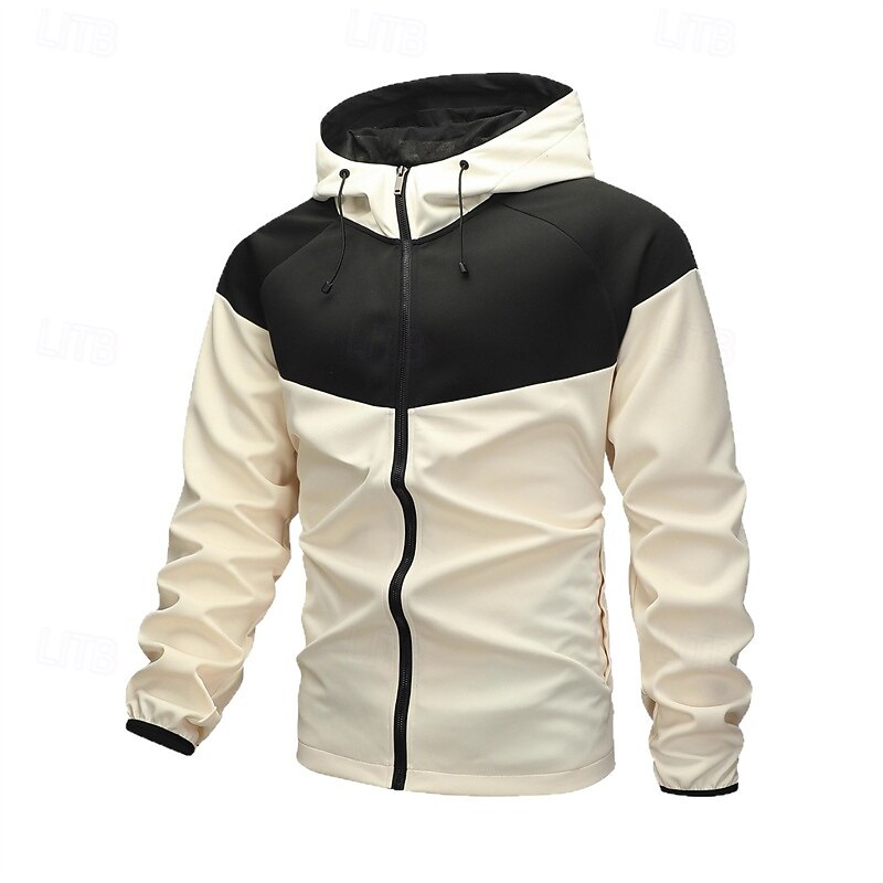 Men's Outdoor Jacket Raincoat Hoodie Jacket Hiking Jacket Vacation Daily Windproof Pocket Spring Fall Color Block Fashion Classic Hooded Regular Red Khaki Dark Blue Jacket