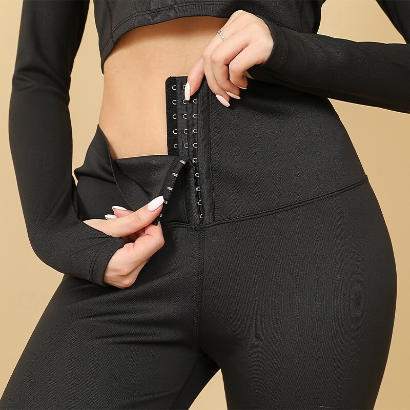 Women's Cropped Pants Adjustable Tummy Control High Waist Gym Athletic Pilates Bottoms Solid Color Black Fall Sports Activewear2