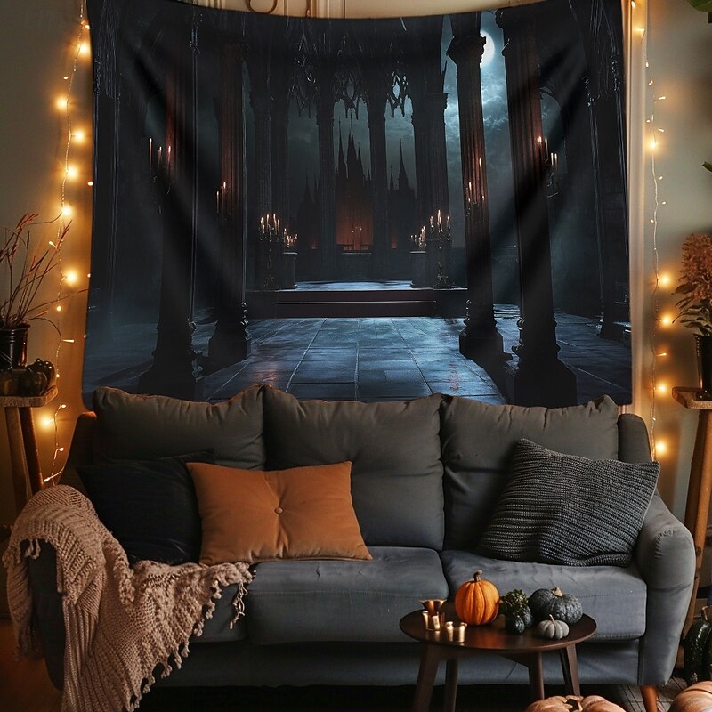 Halloween Tapestry Banners Blanket Castle 3D Dark Punk Gothic Style Party Dorm Shooting Backgrounds Home Decor2