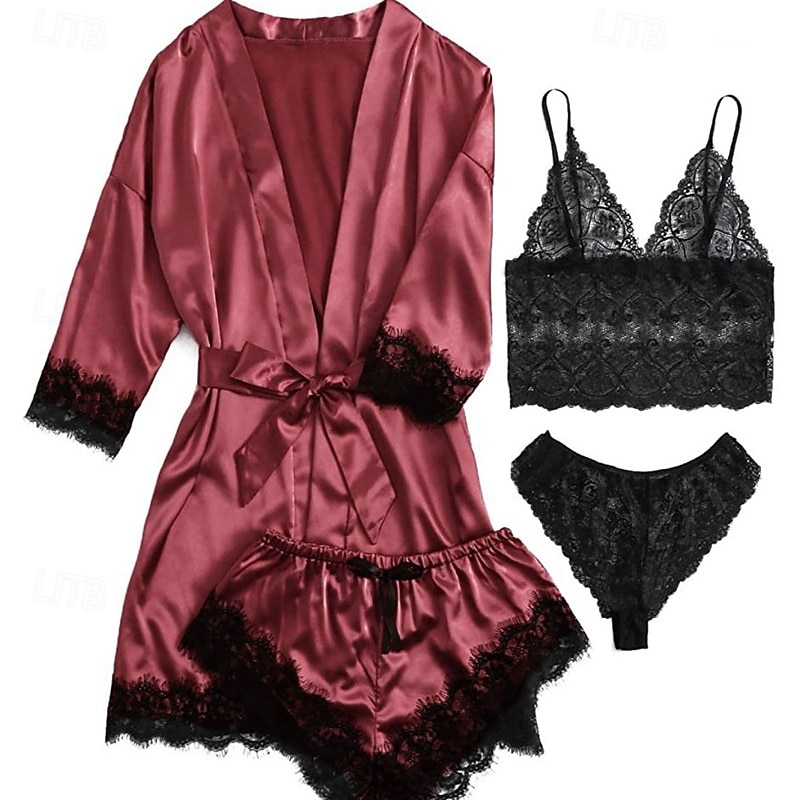 Women's Lace Lingerie Sexy Lingerie LaceNightwearPolyester Date Weekend Solid Colored Sexy Black Pink Wine Red Purple Summer2