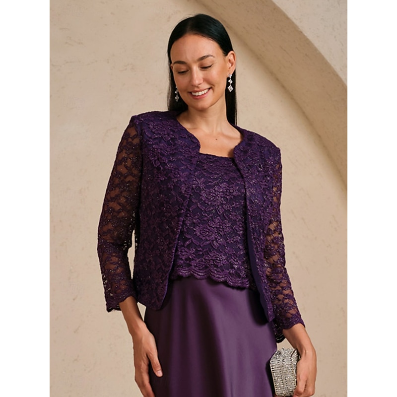 Women's Elegant Party Stylish Wedding Floral Crew Neck Regular Fit Outerwear Eggplant Fall Winter