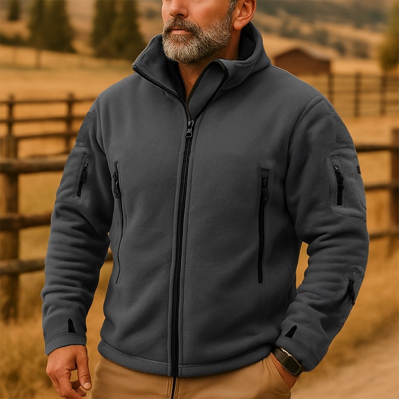 Men's Hoodie Full Zip Hoodie Fleece Hoodie Tactical Hoodie Black Army Green Khaki Gray Hooded Plain Zipper Pocket Sports & Outdoor Casual Daily Streetwear Cool Sportswear Winter Spring &  Fall3