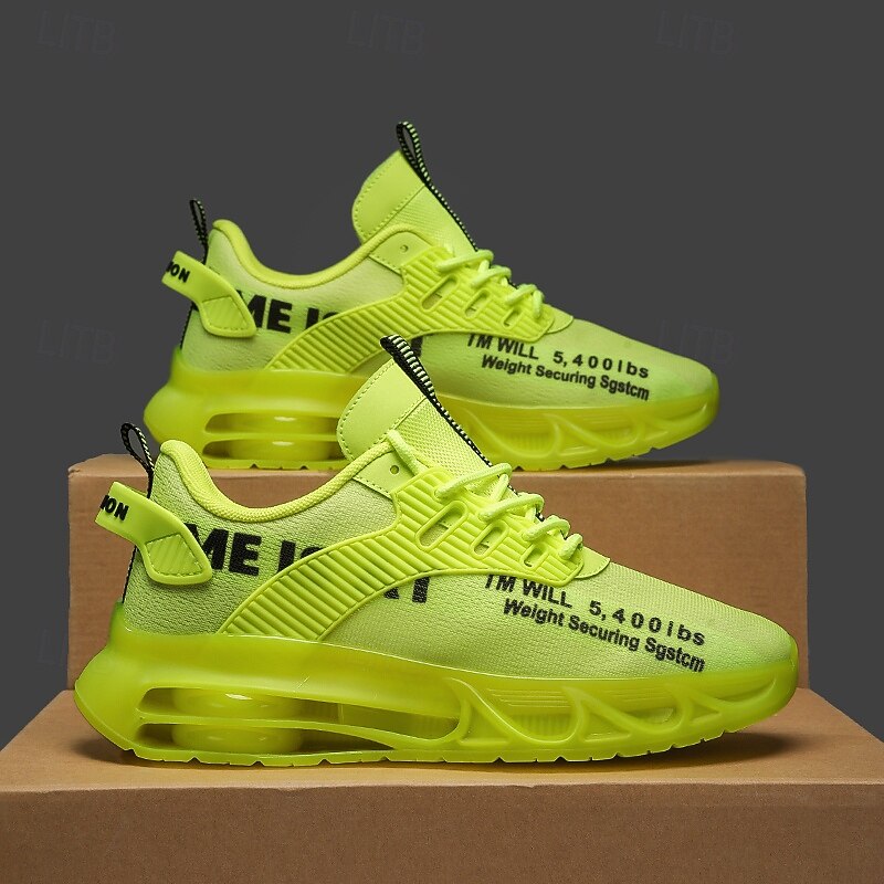 Men's Neon Green Air Cushion Sneakers – Fashion Lightweight Sports Shoes for Running, Walking and Casual Streetwear3