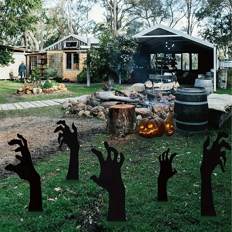 5PCS Halloween Black Hand Halloween Yard Signs, Outdoor Garden Lawn Stakes for Halloween Party Decorations and Props