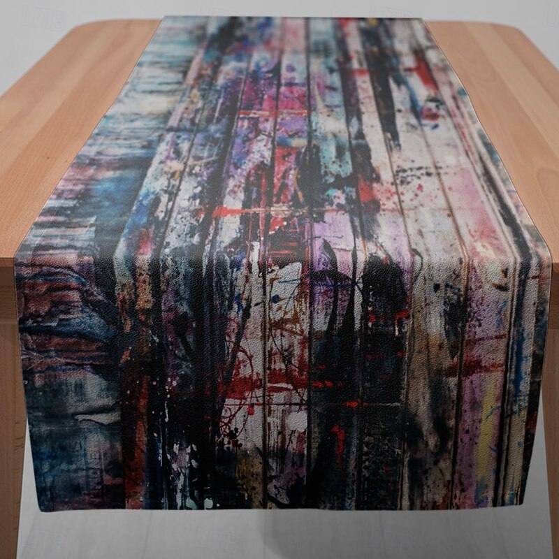 1 Pc Graffiti Style Rectangular Table Runner – Decorative Table Flag for Restaurant, Banquet, Home, and Event Table Decoration Supplies3