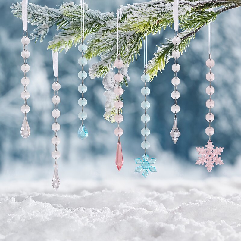 6pcs Crystal Christmas Ornaments for Tree Decorations-Hanging Acrylic Snowflake Icicle Ornaments with Drop Pendants for Winter Wonderland Chandelier Crystals Decorations Supplies3