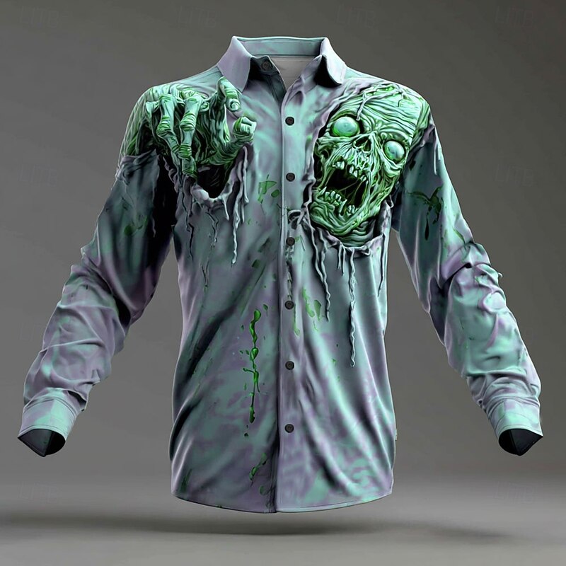 Halloween Men's Zombies Horror Halloween Costumes Shirt Button Up Shirt Long Sleeve Dark Punk Gothic Style Outdoor Holiday Summer Spring Turndown 3D Print Collared Shirts Pink Blue Purple Green4