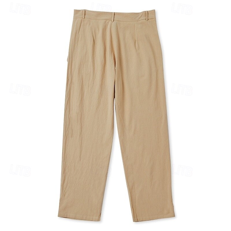 Men's Linen Pants Trousers Summer Pants Front Pocket Straight Leg Plain Comfort Breathable Full Length Outdoor Casual Daily Vacation Fashion White Blue Inelastic3