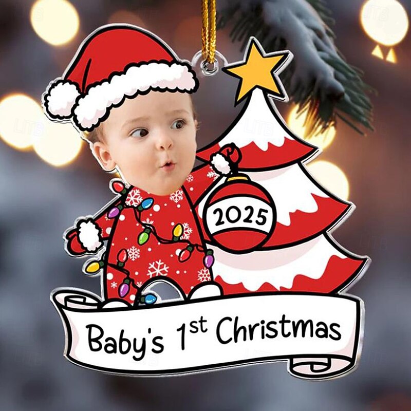 Personalized Photo Christmas Ornaments Baby's First Christmas Acrylic 2D Custom Baby Face Christmas Tree Ornaments Xmas Decoration Hanging Pendant Gifts2