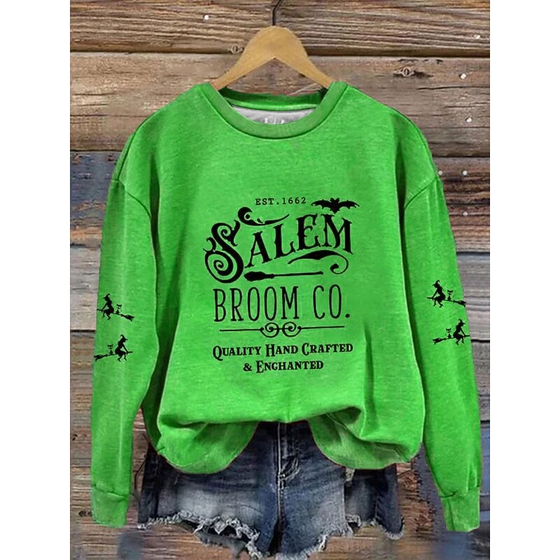 Halloween Women's Pullover Sweatshirt Graphic Letter Fashion Casual Long Sleeve Crew Neck Regular Tops Street Dailywear Casual Print Purple Orange Green Gray Fall Winter3