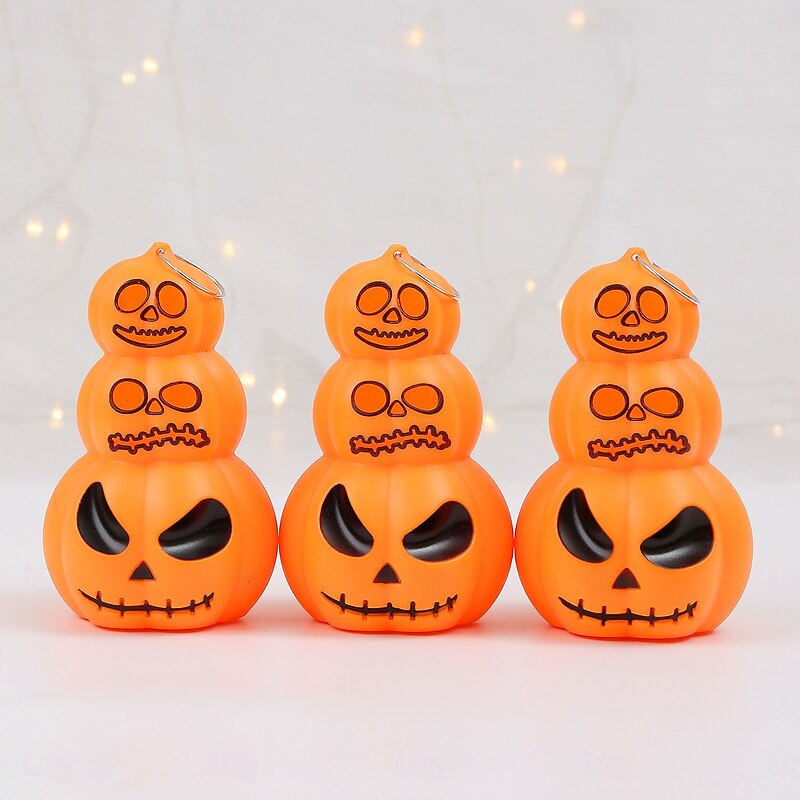 3 Pcs 12.2 * 7.6CM Halloween 3 Head Expression Pumpkin LED Electronic Ornament Light Luminous Pendant Indoor and Outdoor Gathering Restaurant Atmosphere Decoration Light AG10 * 3 Battery2