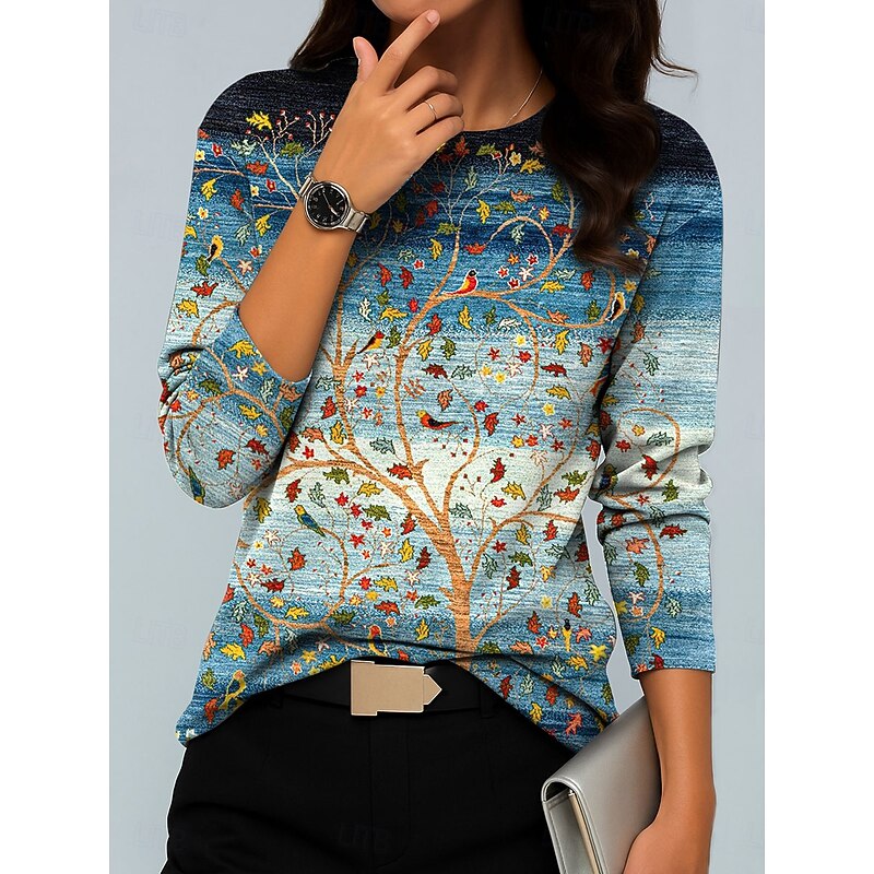 Women's Hoodies Floral Graphic Geometric Vintage Fashion Casual Long Sleeve Crew Neck Round Neck Regular Tops Casual Print Blue Purple Green Fall Winter