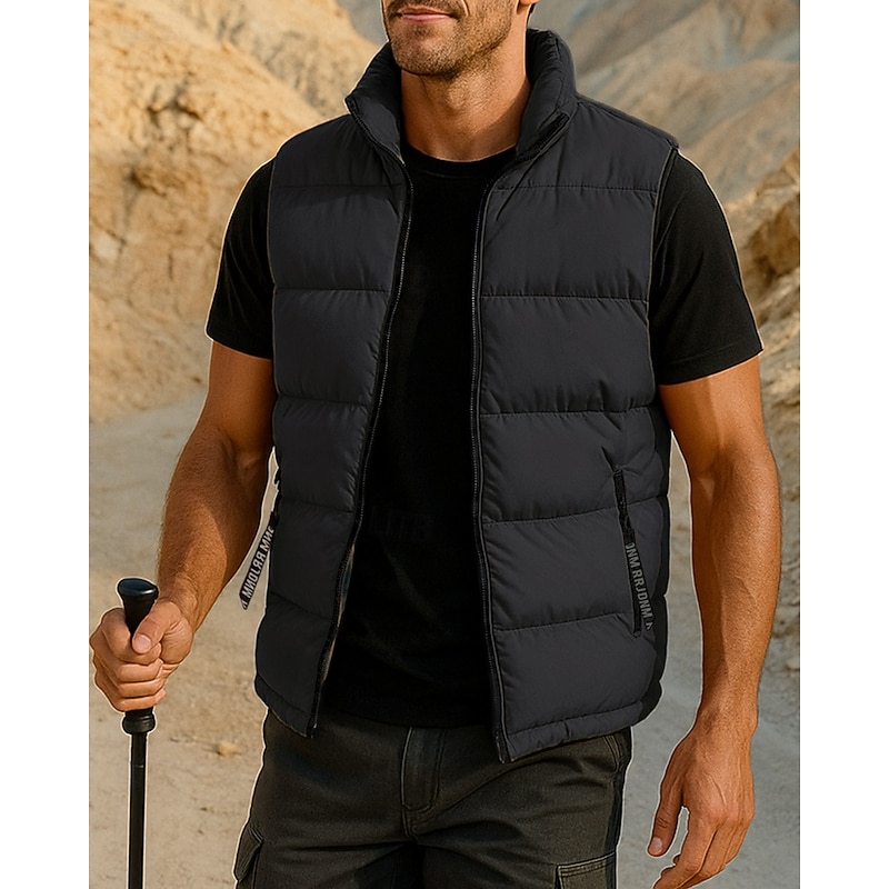 Men's Hiking Vest Puffer Vest Sleeveless Vest Outdoor Thermal Warm Windproof Winter Zipper Pocket Polyester Black White Yellow Hunting Fishing Climbing4