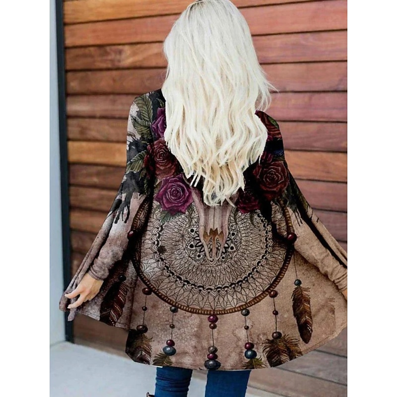 Women's Casual Jacket Warm Comfortable Irregular Hem Elegant Vintage Fashion Modern Street Casual Athleisure Daily Long Collarless Loose Fit Long Sleeve Outerwear Red Orange Brown Fall2