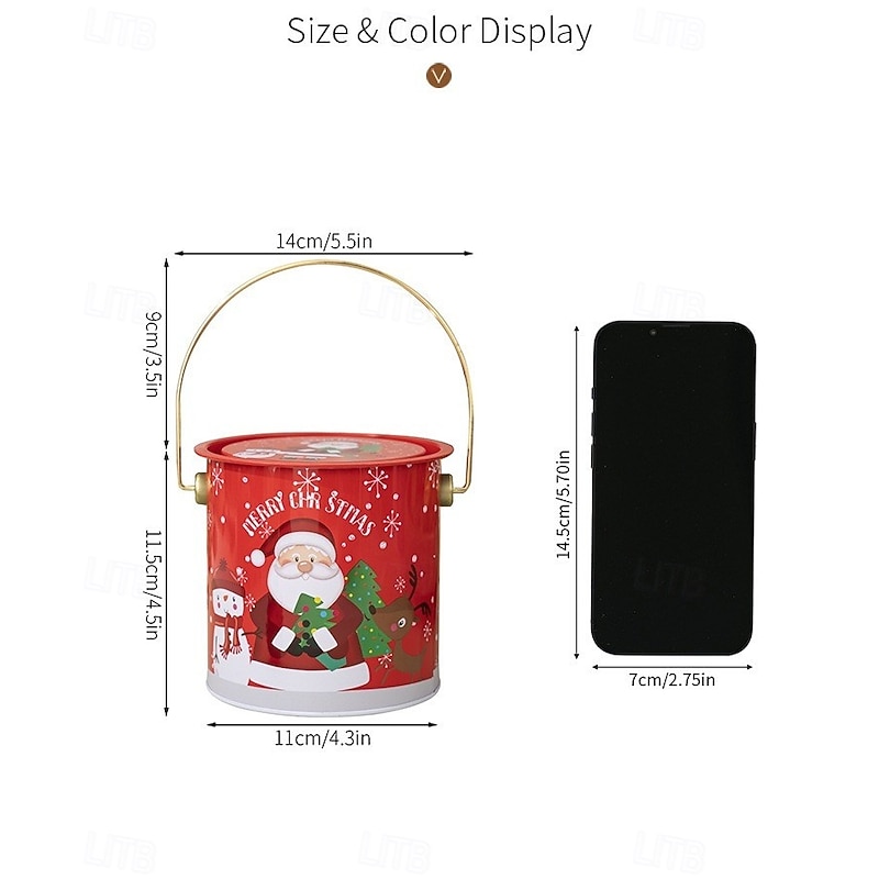 Christmas Cookie Tins with Lids for Gift Giving Xmas Tin Containers Red Round Handled Metal Storage Box with Lid Holiday Cookie Biscuit Packaging Gift Box Party Favor Accessory4