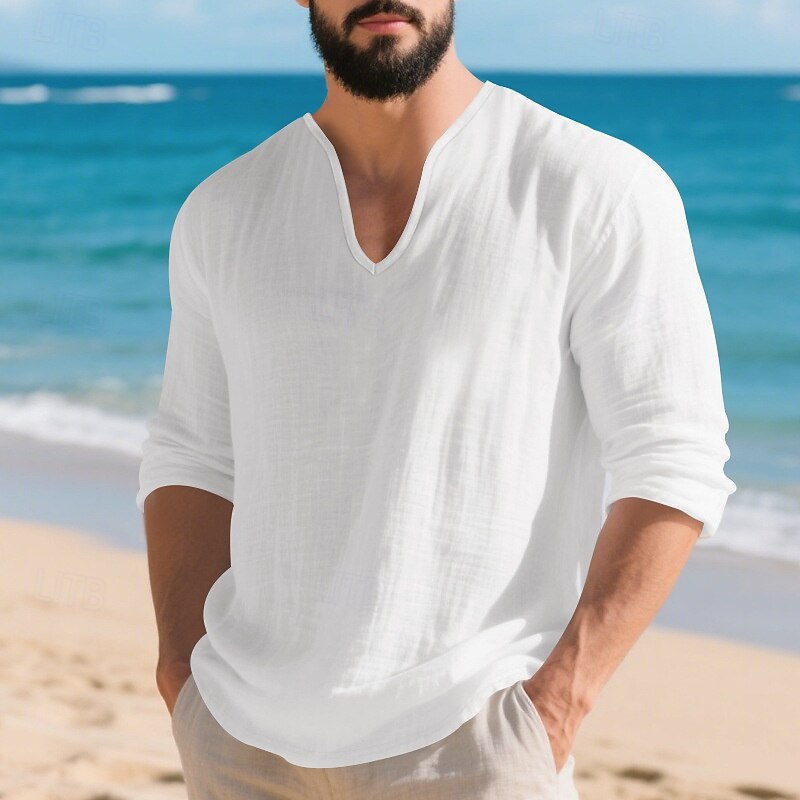 Men's T Shirt Tee Tee Top Long Sleeve Shirt Long Sleeve V Neck Spring Fall Plain Fashion Designer Basic Classic Vacation Street Going out Black White Light Green Top Tee for Men2