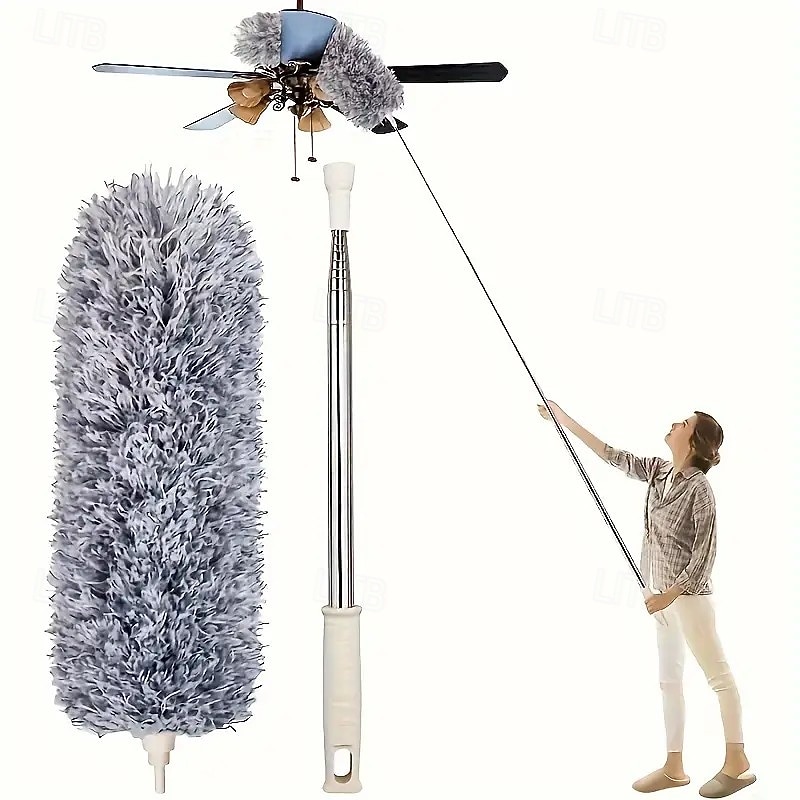 Telescopic Head & Adjustable Handle Feather Duster – Washable Multi-Purpose Dust Cleaner for High Ceilings, Furniture, Cars & Ceiling Fans