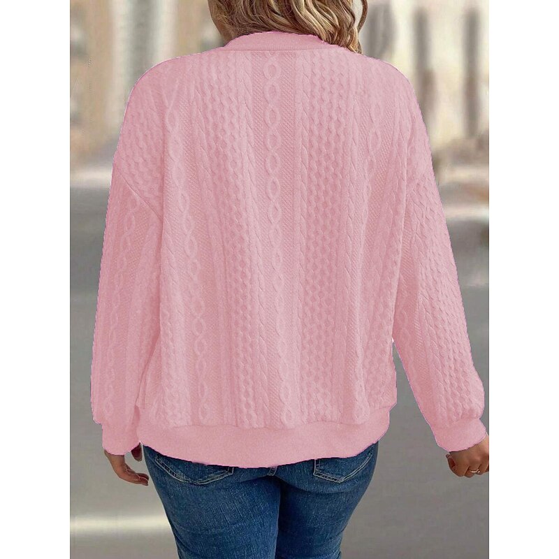 Women's Texture Sweatshirt Sweatshirts Zip Up Sweatshirts Plain Streetwear Casual Long Sleeve Crew Neck Regular Tops Street Holiday Pocket Black White Pink Red Purple Fall Winter4