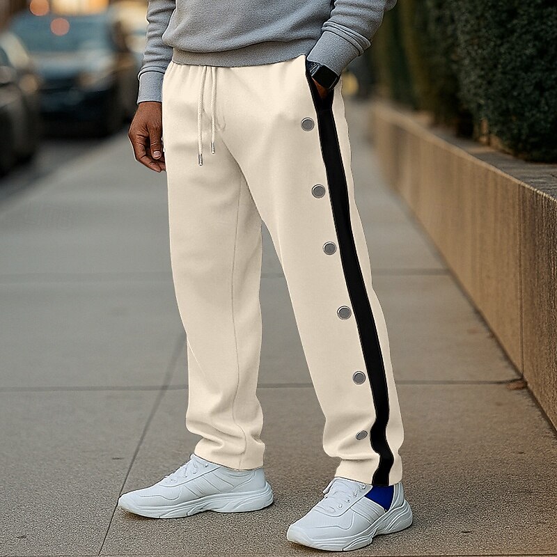 Men's Sweatpants Trousers Straight Leg Sweatpants Open Bottom Sweatpants Drawstring Side Stripe Elastic Waist Plain Comfort Breathable Full Length Outdoor Casual Daily Fashion Designer White Navy Blue2